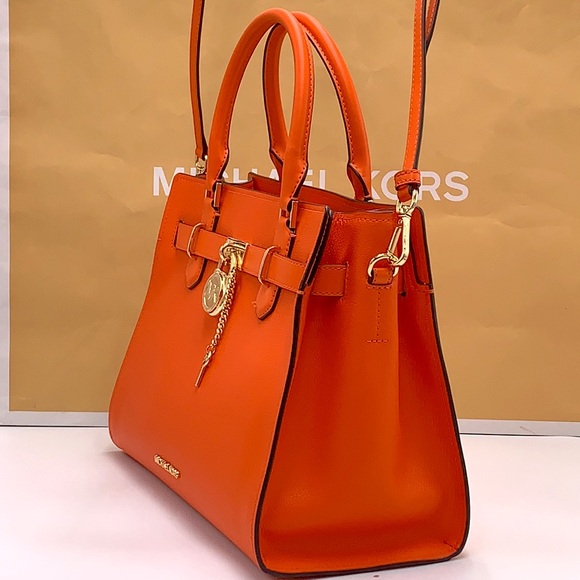 Michael Kors Hamilton Medium Leather Satchel Poppy  color - Picture 7 of 16